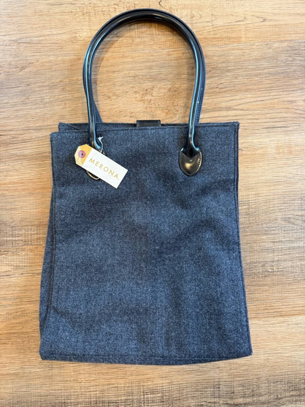 Merona Charcoal Felt Tote with Black Patent Handles